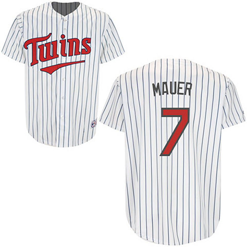 Minnesota Twins #7 Joe Mauer White Blue Strip Home Jersey