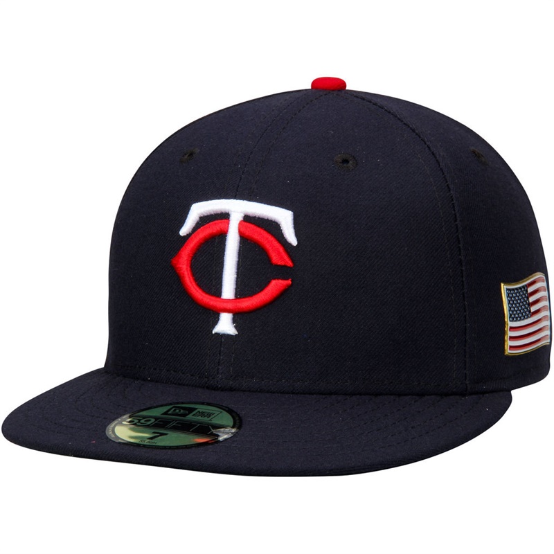 Minnesota Twins Navy On Field 9/11 Side Patch US Flag 59FIFTY Flex Hat