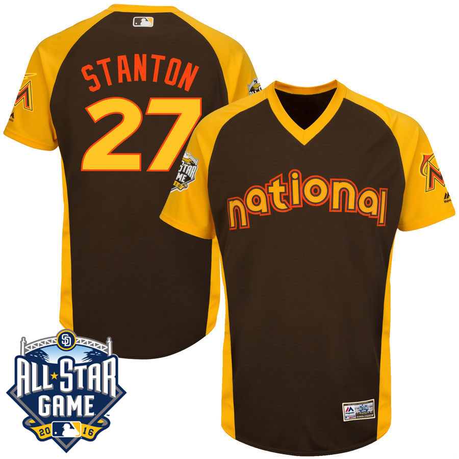 2016 MLB All-Star National Miami Marlins Giancarlo Stanton #27 Brown Home Run Derby Cool Base Jersey