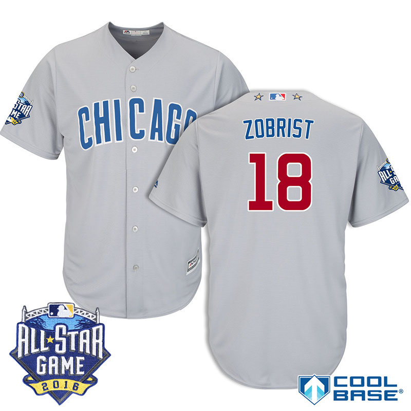 Chicago Cubs #18 Ben Zobrist Gray 2016 MLB All Star Game Patch Cool Base Jersey