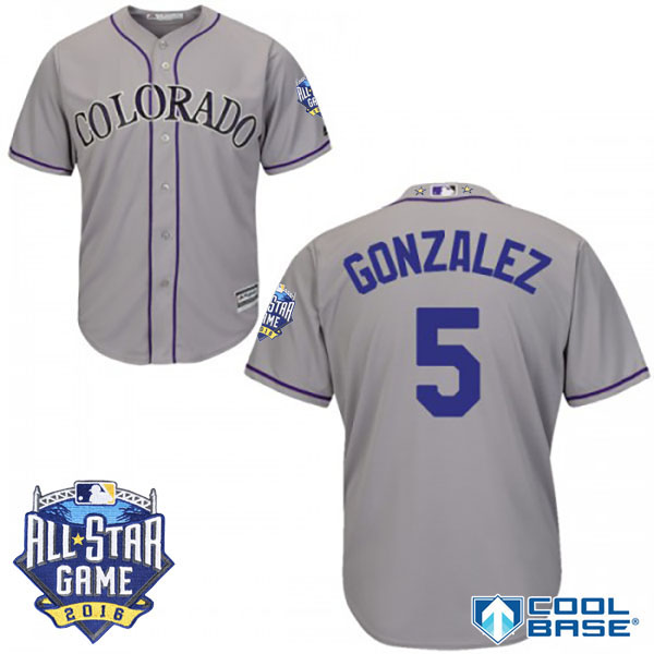 Colorado Rockies #5 Carlos Gonzalez Gray 2016 MLB All Star Game Patch Cool Base Jersey