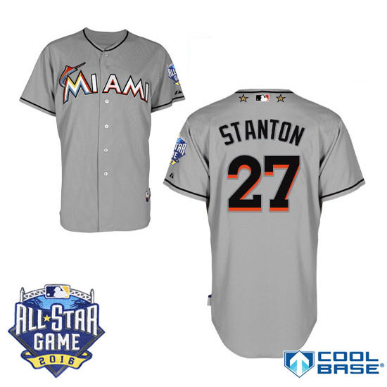 Miami Marlins #27 Giancarlo Stanton Gray 2016 MLB All Star Game Patch Cool Base Jersey