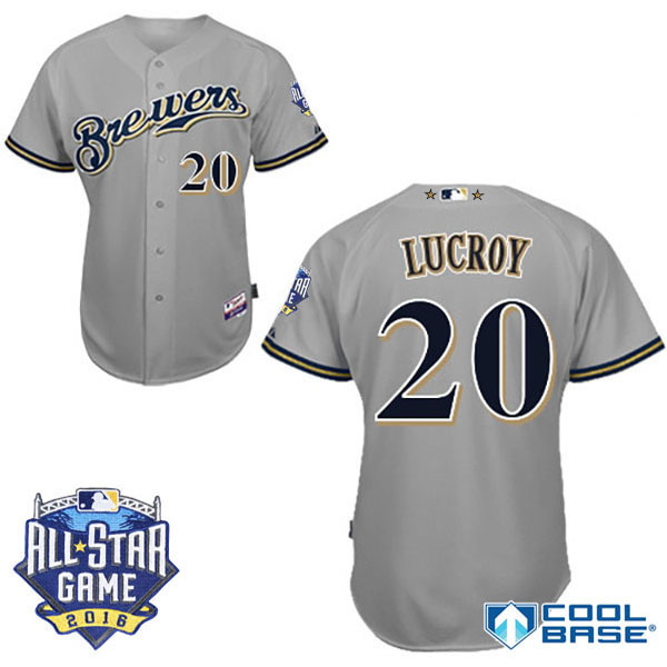 Milwaukee Brewers #20 Jonathan Lucroy Gray 2016 MLB All Star Game Patch Cool Base Jersey