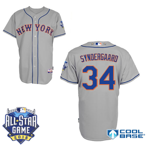 New York Mets #34 Noah Syndergaard Gray 2016 MLB All Star Game Patch Cool Base Jersey