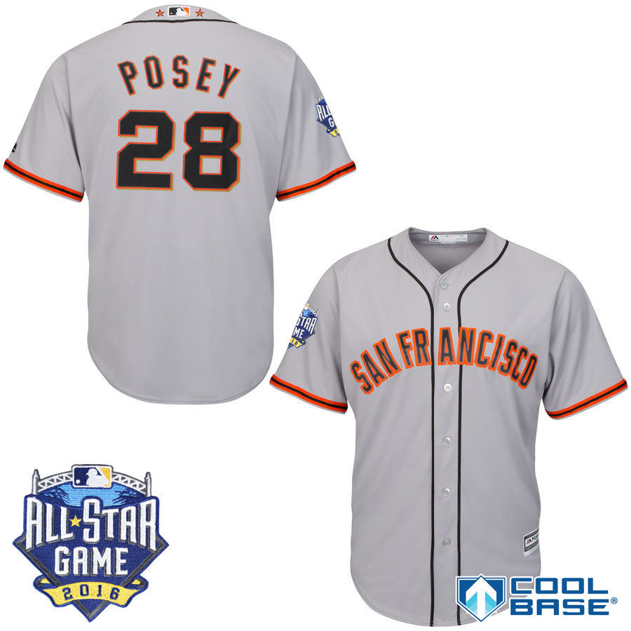 San Francisco Giants #28 Buster Posey Gray 2016 MLB All Star Game Patch Cool Base Jersey