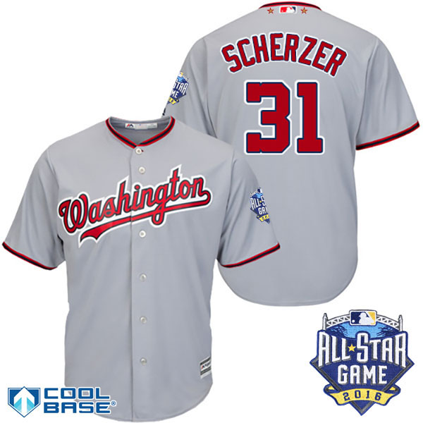 Washington Nationals #31 Max Scherzer Gray 2016 MLB All Star Game Patch Cool Base Jersey