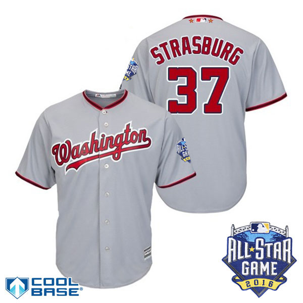 Washington Nationals #37 Stephen Strasburg Gray 2016 MLB All Star Game Patch Cool Base Jersey