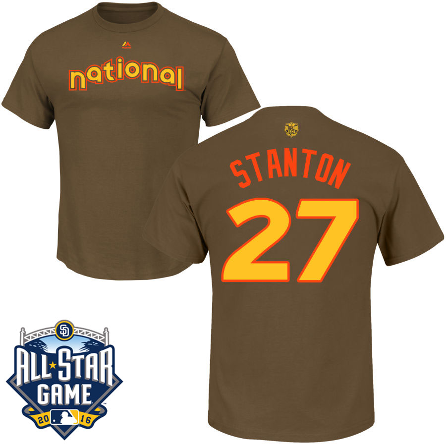 Miami Marlins Giancarlo Stanton #27 Brown 2016 MLB All-Star Game National League Name & Number T-Shirt