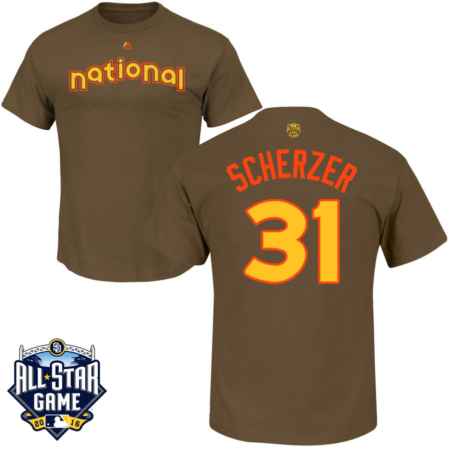 Washington Nationals Max Scherzer #31 Brown 2016 MLB All-Star Game National League Name & Number T-Shirt