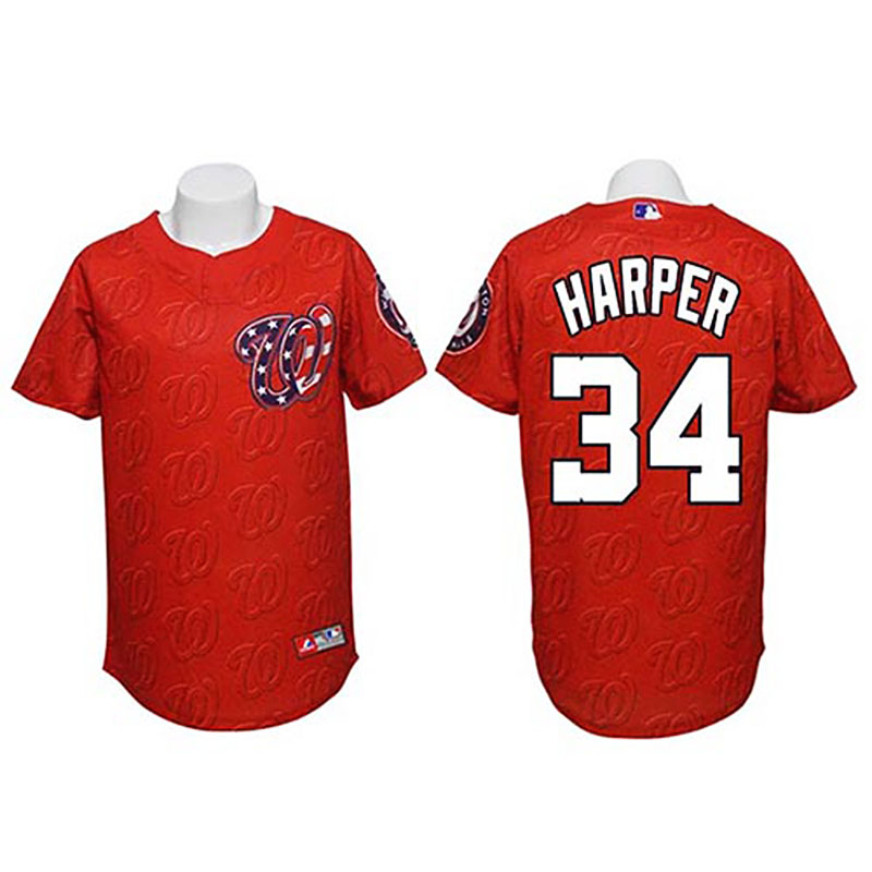 Washington Nationals #34 Bryce Harper Authentic Watermark Fashion Red Jersey