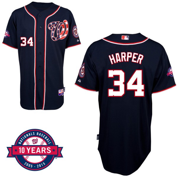 Washington Nationals #34 Bryce Harper Navy Blue Alternate 10th Anniversary Authentic Cool Base Jersey