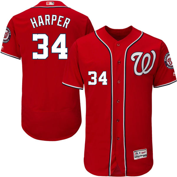 Washington Nationals #34 Bryce Harper Scarlet Flexbase Authentic Collection Jersey