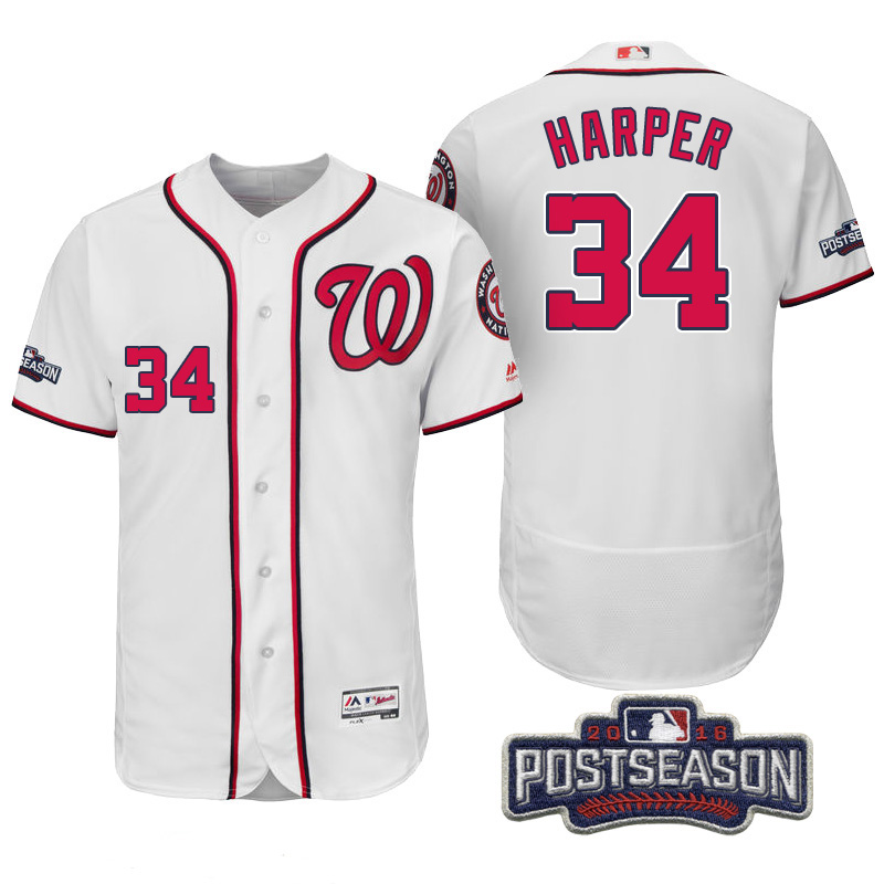 Washington Nationals Bryce Harper #34 NL East Champions White 2016 Postseason Patch Flex Base Jersey