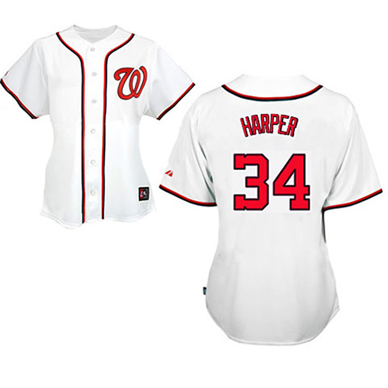 Washington Nationals #34 Bryce Harper White Women's Fashion Jersey