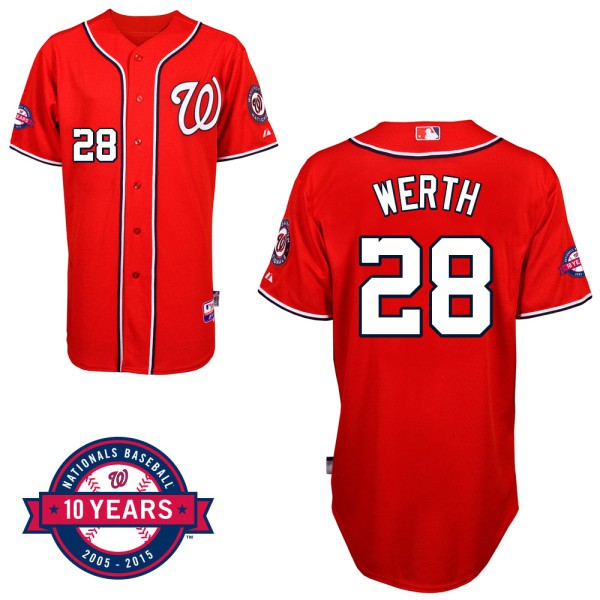 Washington Nationals #28 Jayson Werth Red Alternate 10th Anniversary Authentic Cool Base Jersey