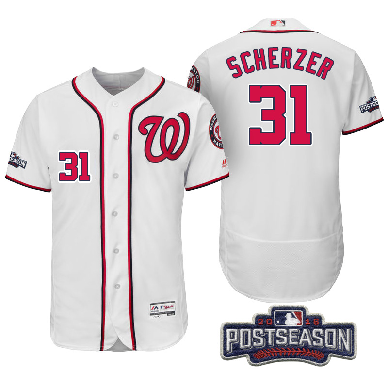 Washington Nationals Max Scherzer #31 NL East Champions White 2016 Postseason Patch Flex Base Jersey