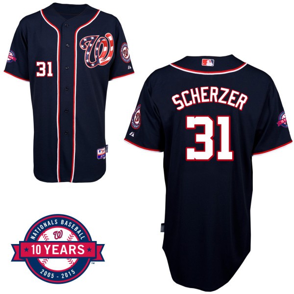 Washington Nationals #31 Max Scherzer Navy Blue Alternate 10th Anniversary Authentic Cool Base Jersey