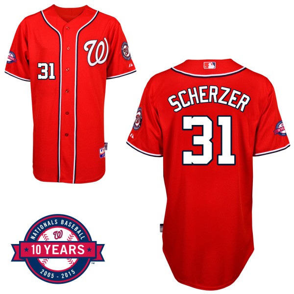 Washington Nationals #31 Max Scherzer Red Alternate 10th Anniversary Authentic Cool Base Jersey