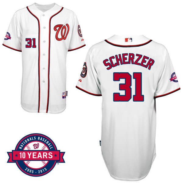 Washington Nationals #31 Max Scherzer White Home 10th Anniversary Authentic Cool Base Jersey