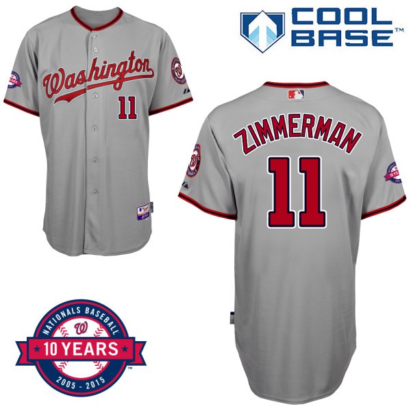 Washington Nationals #11 Ryan Zimmerman Gray Road 10th Anniversary Authentic Cool Base Jersey