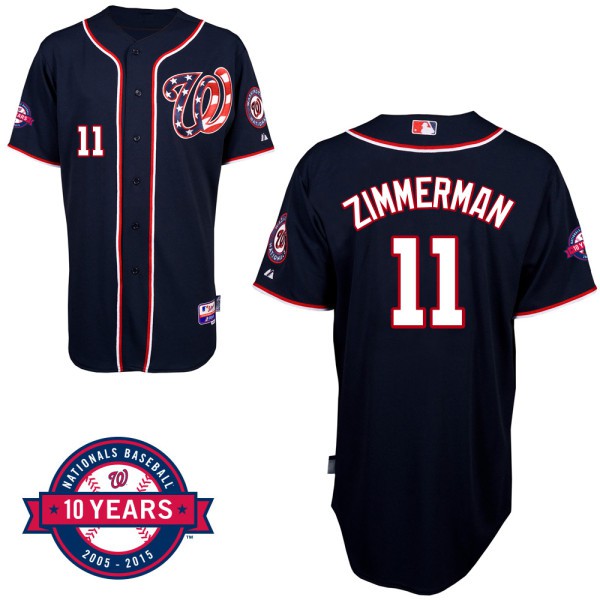 Washington Nationals #11 Ryan Zimmerman Navy Blue Alternate 10th Anniversary Authentic Cool Base Jersey