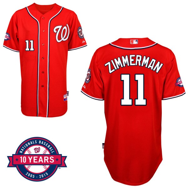 Washington Nationals #11 Ryan Zimmerman Red Alternate 10th Anniversary Authentic Cool Base Jersey