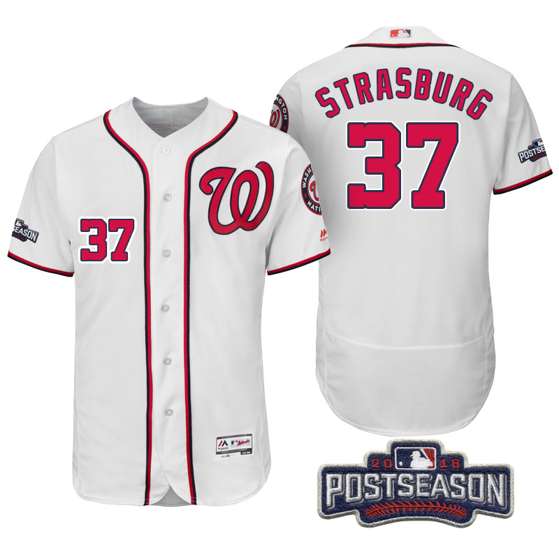 Washington Nationals Stephen Strasburg #37 NL East Champions White 2016 Postseason Patch Flex Base Jersey