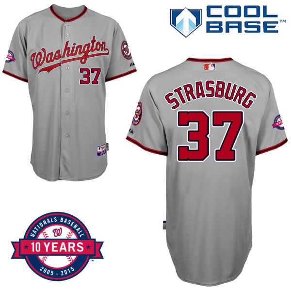 Washington Nationals #37 Stephen Strasburg Gray Road 10th Anniversary Authentic Cool Base Jersey