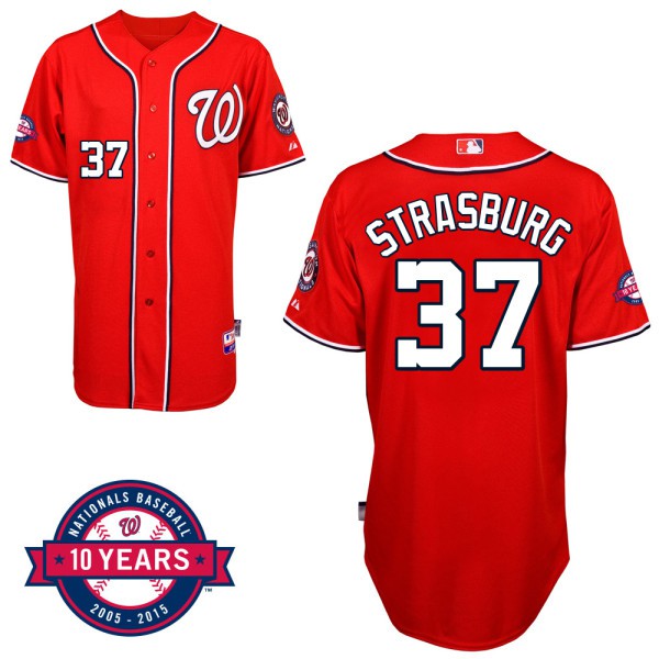 Washington Nationals #37 Stephen Strasburg Red Alternate 10th Anniversary Authentic Cool Base Jersey