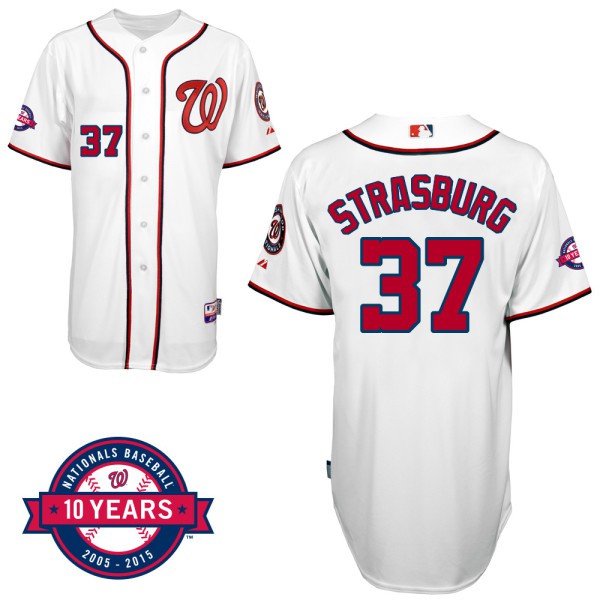 Washington Nationals #37 Stephen Strasburg White Home 10th Anniversary Authentic Cool Base Jersey