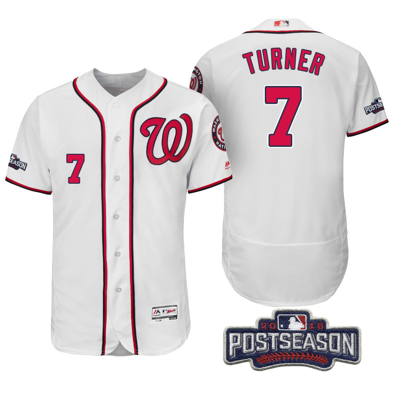 Washington Nationals Trea Turner #7 NL East Champions White 2016 Postseason Patch Flex Base Jersey