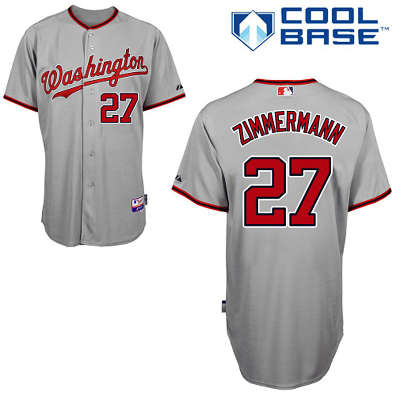 Washington Nationals #27 Jordan Zimmermann Men's Authentic Grey Road Majestic MLB Cool Base Jersey