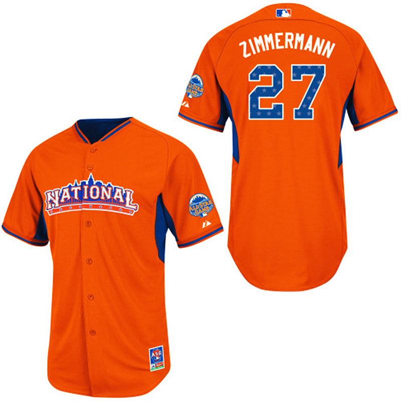 Washington Nationals #27 Jordan Zimmermann Men's Authentic Orange National League 2013 All Star BP Majestic MLB Jersey