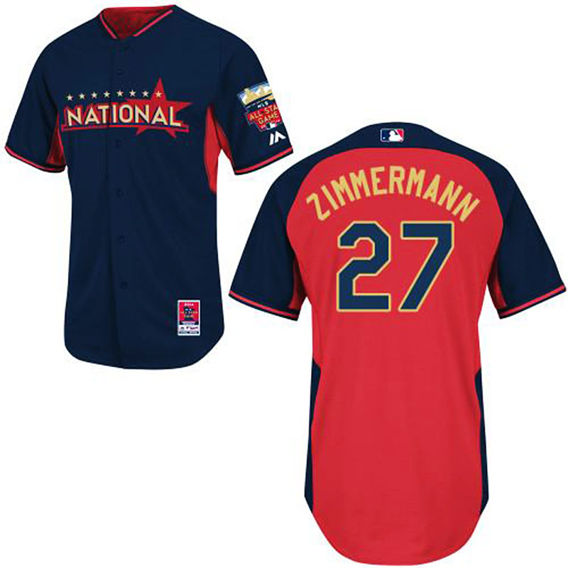 Washington Nationals #27 Jordan Zimmermann Men's Authentic Navy/Red National League 2014 All Star BP Majestic MLB Jersey