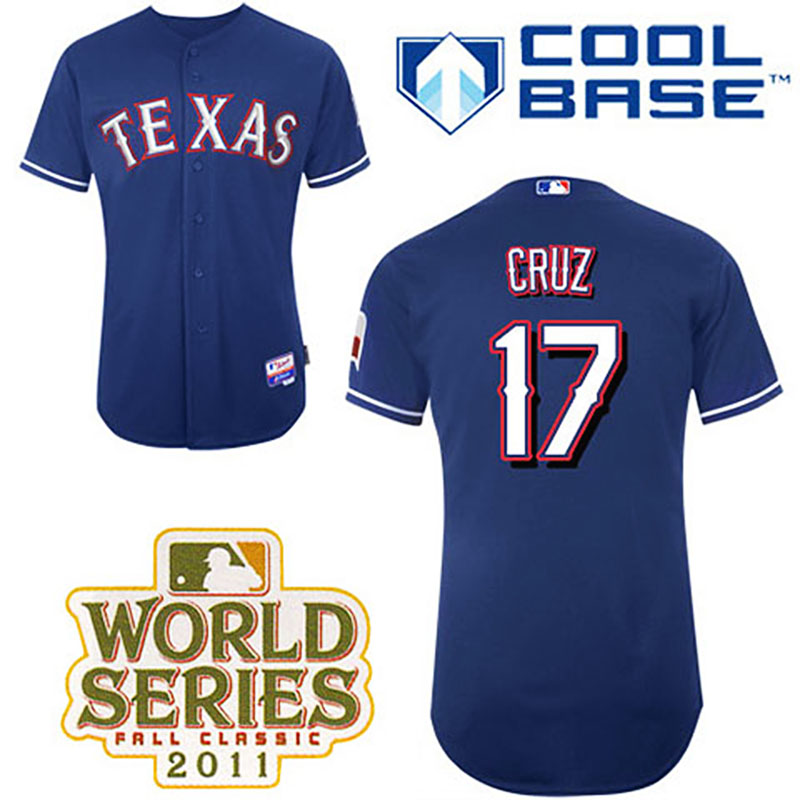 Texas Rangers #17 Nelson Cruz Blue Alternate 2 Cool Base 2011 World Series Patch Jersey