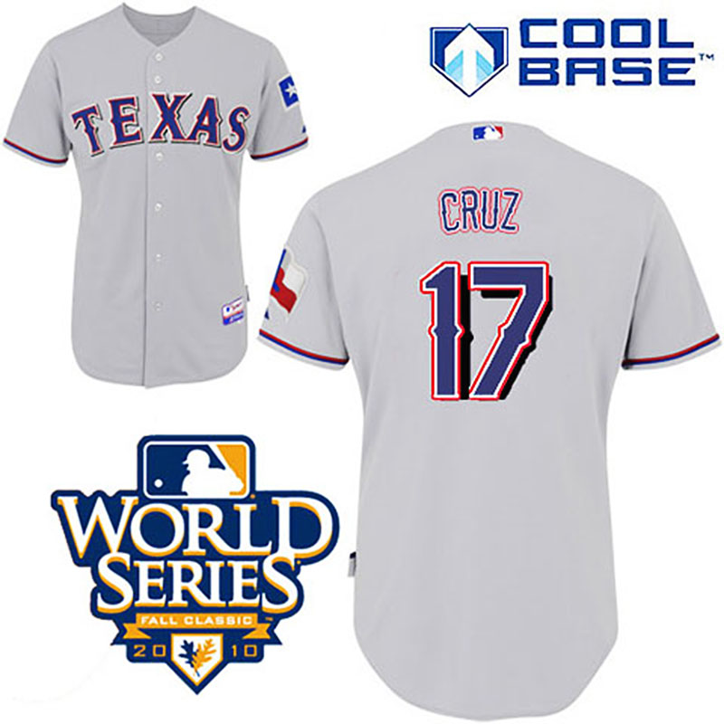 Texas Rangers #17 Nelson Cruz Cool Base with 2010 World Series Grey Jersey