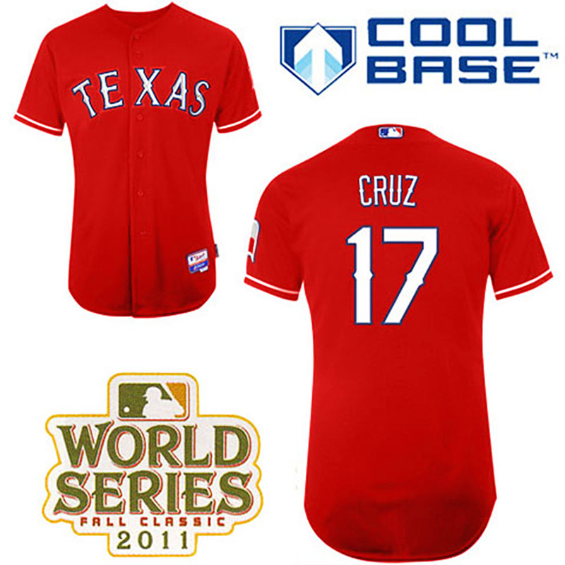 Texas Rangers #17 Nelson Cruz Red Alternate 1 Cool Base 2011 World Series Patch Jersey