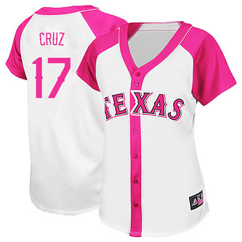 Texas Rangers #17 Nelson Cruz White/Pink Women's Splash Fashion Jersey