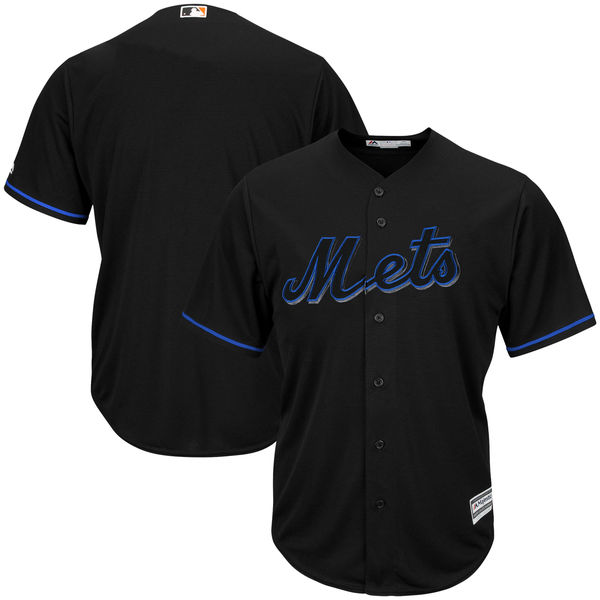 New York Mets Majestic Black Pop Fashion V-Neck Jersey