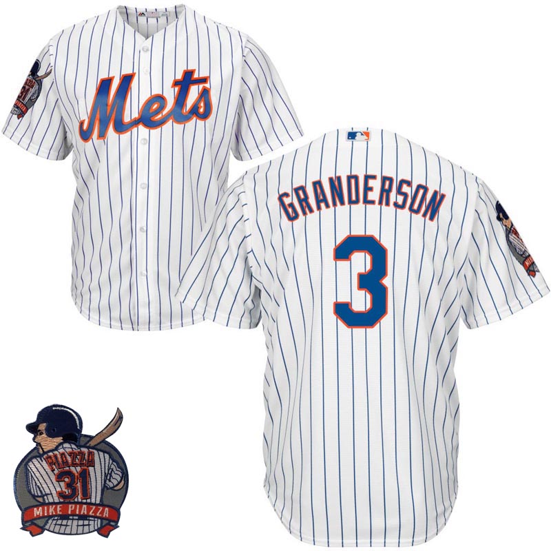 New York Mets #3 Curtis Granderson White Cool Base Jersey with Piazza Patch