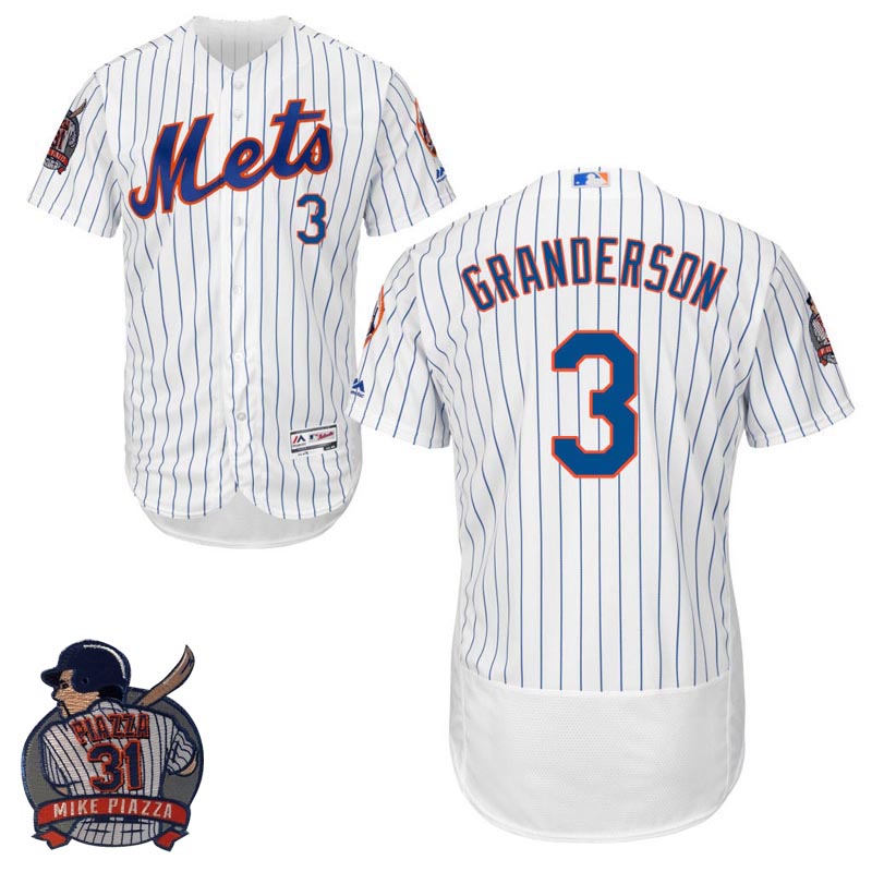 New York Mets #3 Curtis Granderson White Flex Base Jersey with Piazza Patch