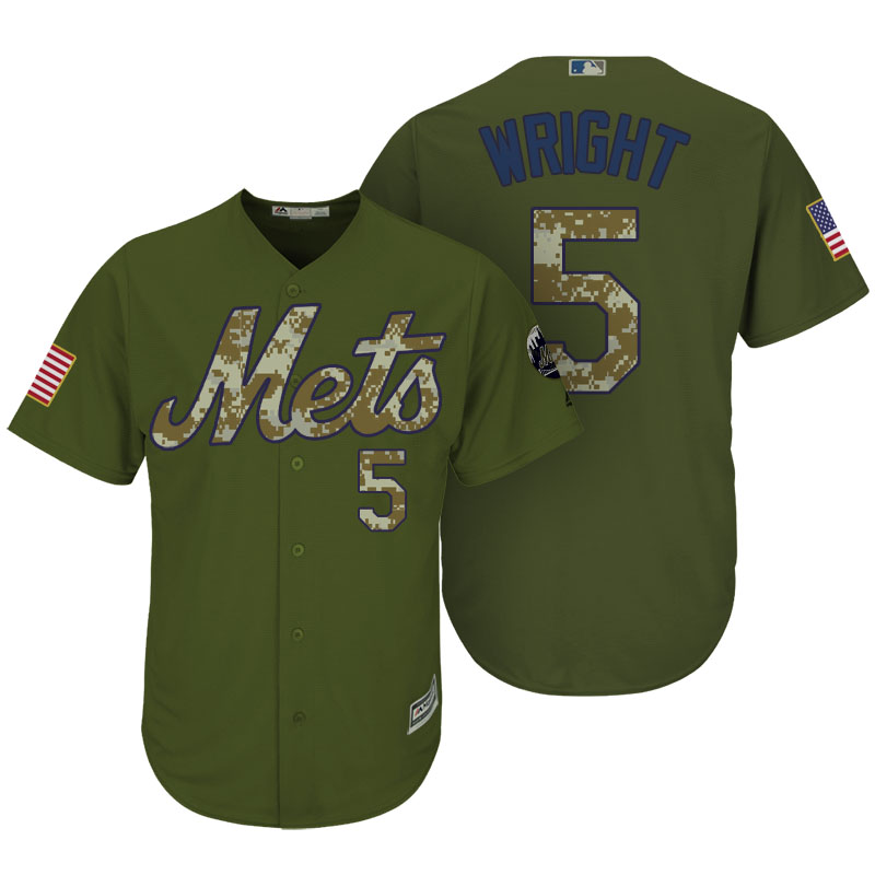 New York Mets #5 David Wright Camo Olive Salute Official Cool Base Player Jersey