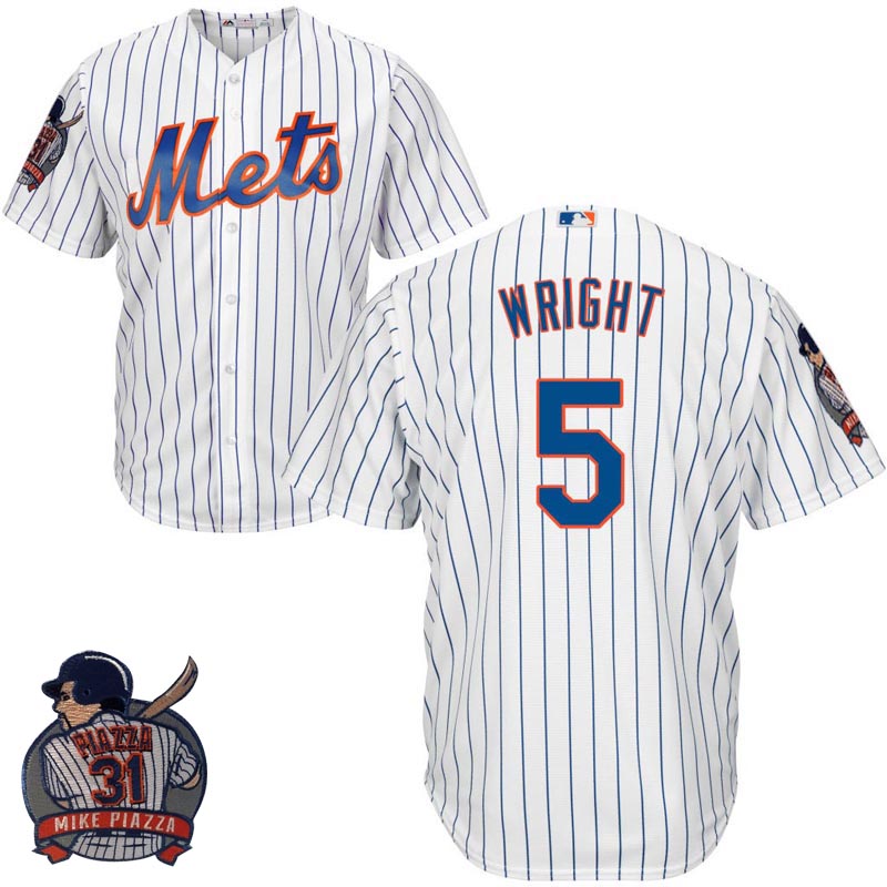 New York Mets #5 David Wright White Cool Base Jersey with Piazza Patch