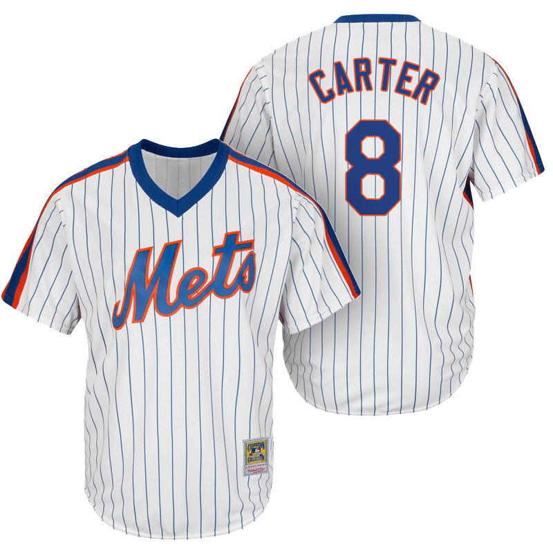 New York Mets Gary Carter #8 Majestic White Cooperstown Cool Base Collection Player Jersey