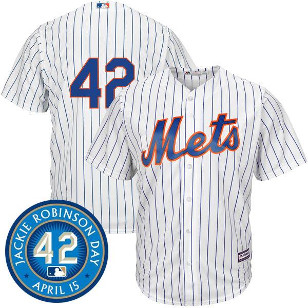 New York Mets #42 Jackie Robinson Majestic White/Royal Cool Base Jersey