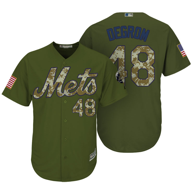 New York Mets #48 Jacob deGrom Camo Olive Salute Official Cool Base Player Jersey