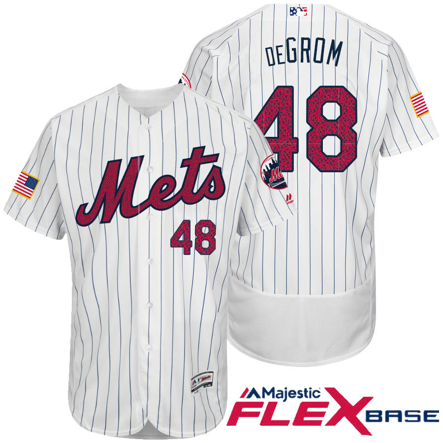 New York Mets #48 Jacob deGrom White Stars & Stripes 2016 Independence Day Flex Base Jersey