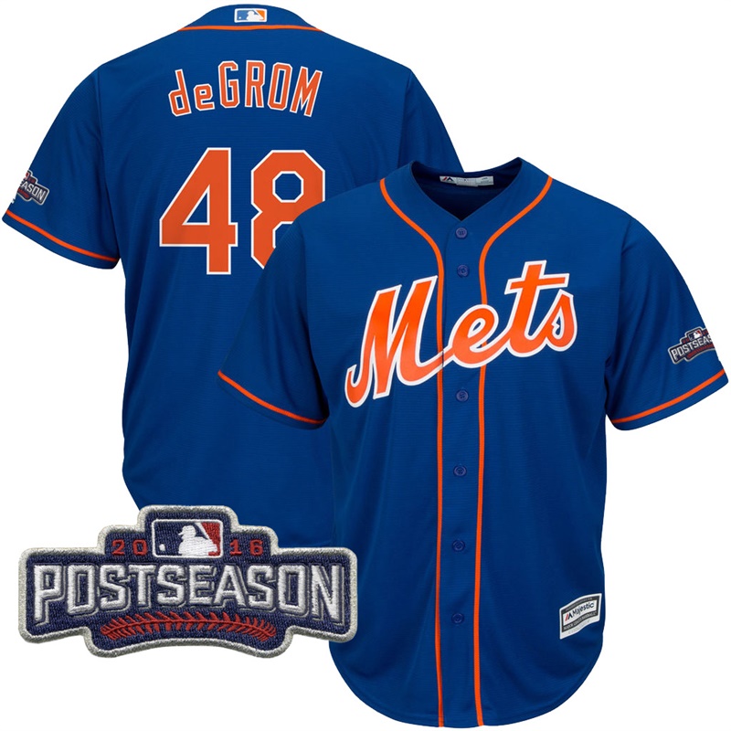 New York Mets Jacob deGrom #48 Royal 2016 Postseason Patch Cool Base Jersey