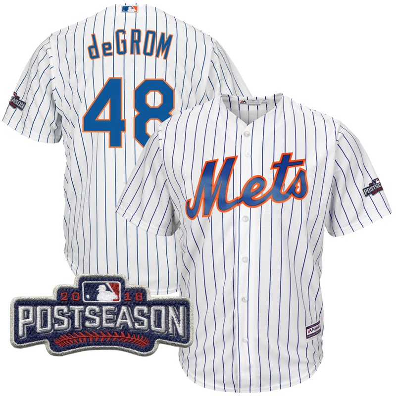 New York Mets Jacob deGrom #48 White 2016 Postseason Patch Cool Base Jersey