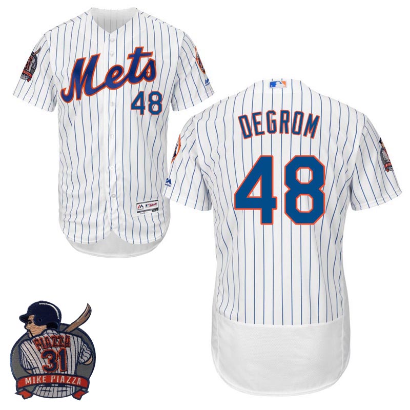 New York Mets #48 Jacob deGrom White Flex Base Jersey with Piazza Patch